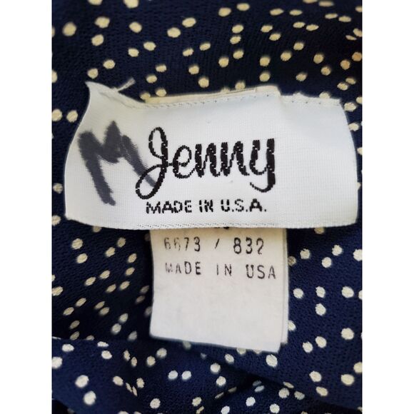 Vintage 80s Jenny Navy Polkadot Day Dress - Picture 9 of 10